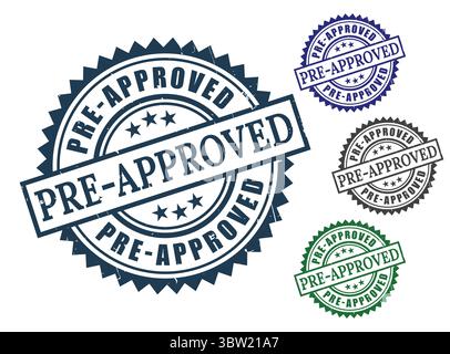 A Pre-Approved Product Stamp Bundle, Grunge Style Certified Approval Labels Stock Vector