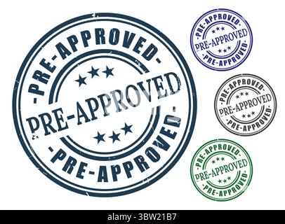 A Pre-Approved Badge Collection, Grunge Rubber Official Clearance Stamp Set Stock Vector