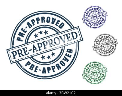 A Pre-Approved Certification Stamp Set, Grunge Style Authorized Mark Collection Stock Vector