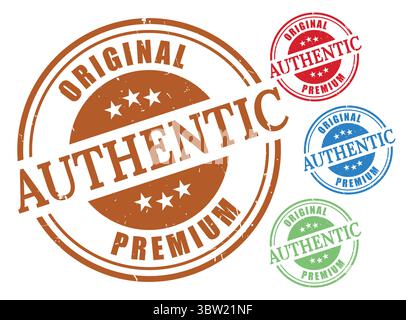 A Authentic Original Premium Stamp Vector Set, Grunge Style Quality Label Pack Stock Vector