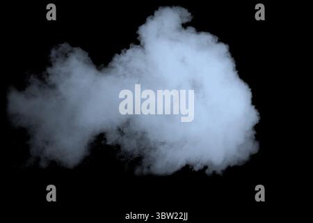 Dense bluish-white smoke cloud is billowing across solid black background in vector illustration Stock Photo