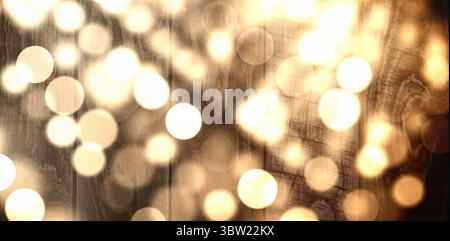 Showing interior wooden planks glowing with defocused golden bokeh light circles in flat design Stock Photo
