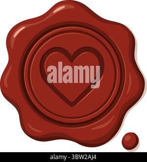 Red wax seal stamp with heart symbol in vintage romantic style Stock Vector