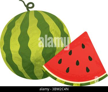 bright whole watermelon with seeds with watercolor effect Stock Vector