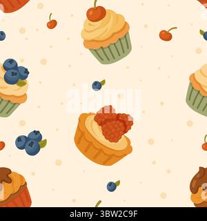 seamless pattern chef baking with cupcakes in vintage style Stock Vector