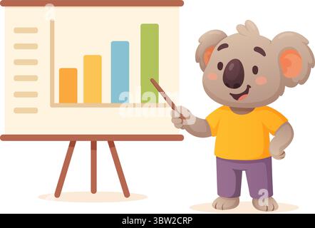 businessman koala in office making presentation with company profit charts Stock Vector