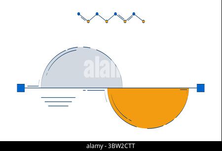 Semi-circle graph with line chart 2D doodle object Stock Vector