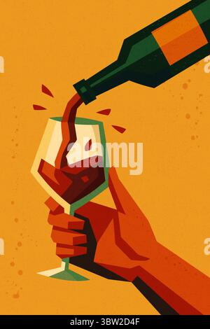 Red wine being poured into a glass with splash and motion Stock Vector