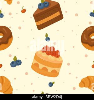 seamless pattern chef baking with cakes in vintage style Stock Vector