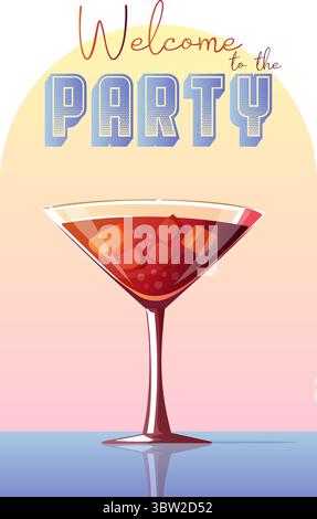 retro style manhattan summer cocktail party invitation poster Stock Vector