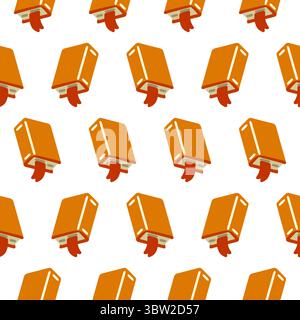 Talking Book Pattern Concept. Playful orange books with tongues in surreal cartoon style on light background, combining knowledge and humor. Stock Vector