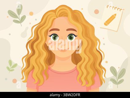 Remote freelance illustrator avatar smiling blonde woman Stock Vector