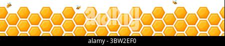 Honeycomb border with bees and blank copy space for text Stock Vector