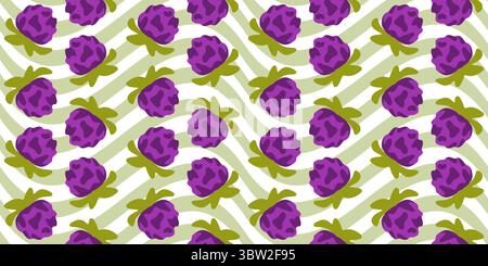 Summer Clover Seamless Pattern Design. Cartoon purple clover flowers in a cheerful summer layout. Flat illustration with botanical and decorative mood Stock Vector