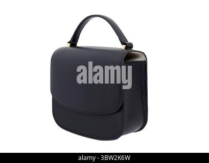 Sleek black leather handbag featuring a structured silhouette and sturdy top handle. Perfect for formal events or daily elegance. Durable, compact, an Stock Photo