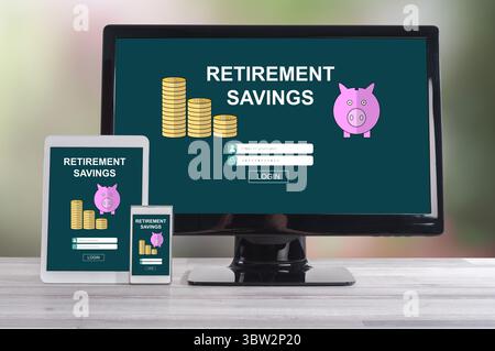 Retirement savings concept shown on different information technology devices Stock Photo