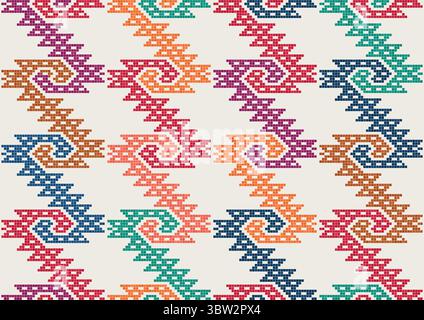 Seamless vector pattern with traditional Mexican Teenek Huastek embroidery symbols Stock Vector