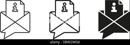 Envelope With Information Document Icon Set. Email Communication, Message Notification, And Information Sharing Outline And Silhouette Symbol Stock Vector
