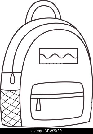 Cute backpack for schoolboy, student, preschooler. Simple outline illustration of shoulder bag. Clip art school bag, vector element Stock Vector