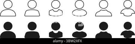 Basic User Profile Line Icon Set. Outline and Solid Person Symbols for Account Identification and Interface Elements Outline Symbol Collection Stock Vector