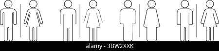 Male And Female Restroom Symbols Line Icon Set. Gender Identification And Bathroom Sign Outline Collection. Public Facility And Accessibility Icons Stock Vector