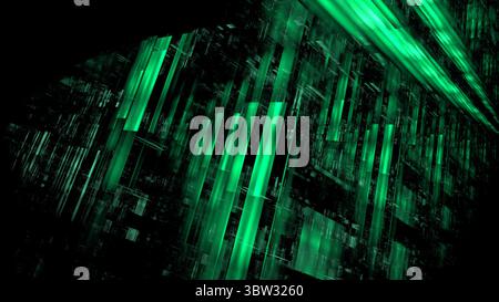 Abstract green data streams form a vibrant digital landscape, representing interconnected technology in a modern setting. The patterns convey a sense Stock Photo