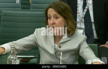 Screen grab of Work and Pensions Secretary Liz Kendall appearing before the Work and Pensions Committee at the House of Commons, London. Picture date: Wednesday July 16, 2025. Stock Photo