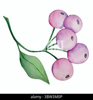 Watercolor vector set of flowers, leaves and gemstones Stock Vector