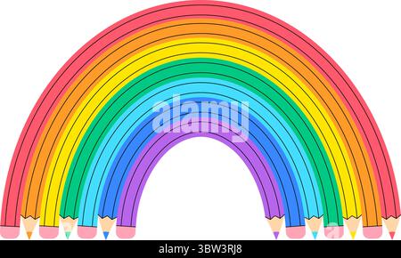 Rainbow made from curved colored pencils.  Stock Vector