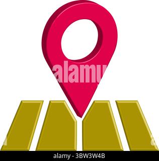 3D Map Pin on Road Icon for Destination, Address, and GPS Location Stock Vector