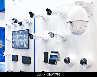 IP CCTV cameras at the exhibition Stock Photo