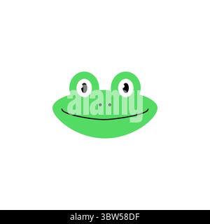 Vector illustration of a frog face with large eyes and a simple smile in a cartoon style. Stock Vector