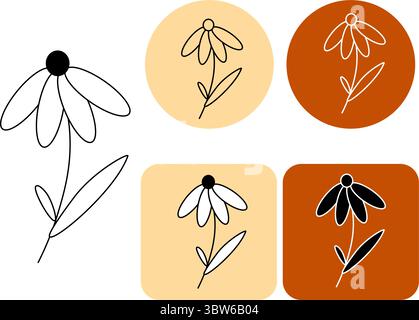 Minimalist Floral logotype. Vector graphic line illustration. Brutalism shapes floral elements, minimalist geometric flowers in retro style. Simple fl Stock Vector