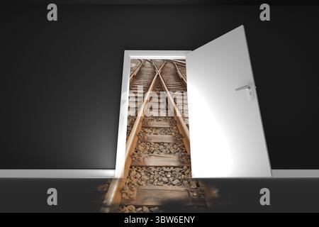Door opening at railroad tracks Stock Photo