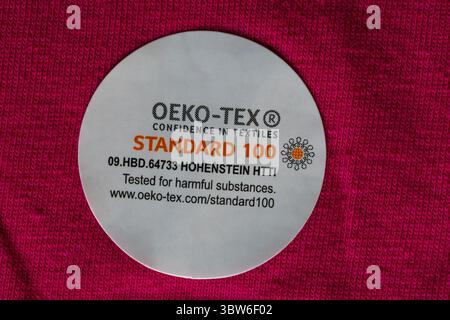Oeko-tex confidence in textiles Standard 100 tested for