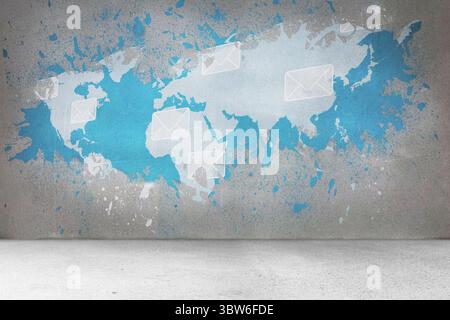Splash on wall revealing international email concept Stock Photo