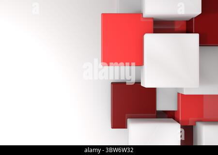 Glossy 3D cubes are emerging from right edge of smooth white gradient in digital 3D render Stock Photo