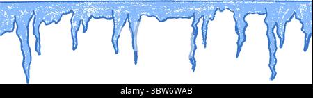 Icicle shelf drawn by children. Simple vector doodle collage elements for school or kindergarten use. Blue pastel wax squiggle strokes on a blackboard Stock Vector