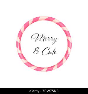 Circular pink candy cane frame with festive Merry Cute message. A cheerful Christmas poster design for holiday cards or social media. Stock Vector