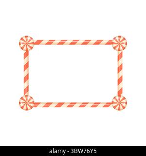 Red striped candy cane frame with peppermint candies on each corner. Perfect for holiday card layouts or festive graphic templates. Stock Vector
