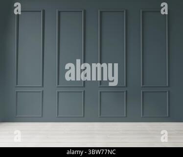 Dark green modern wall art deco style and wooden floor for mock up and copy space, 3d rendering Stock Photo