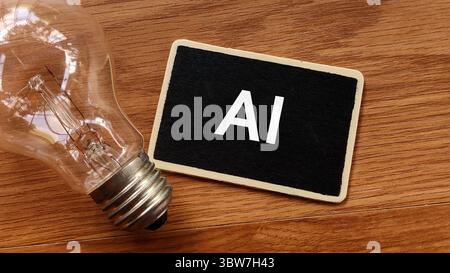 AI Concept with Light Bulb and Blackboard Stock Photo
