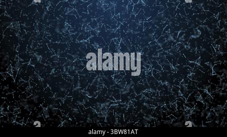 Abstract blue blurred geometry wireframe network and connecting dot in space on blue background. Security of futuristics computer and science concept. Stock Photo