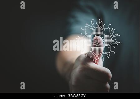 Fingerprint cyber security and Personal Data Protection Act or PDPA with people background. Technology information and privacy policy concept Stock Photo