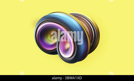 Abstract 3D spiral object on yellow background. Realistics rendering spiral shell. 3D illustration rendering Stock Photo