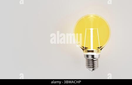 Light bulbs with incandescent bulbs glow yellow on white draft office graph paper. Thinking and imagination idea concept. 3D illustration rendering Stock Photo