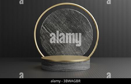 Luxury gold and white gray black marble podium for cosmetics advertising template background. Object and business mockup concept. 3D illustration rend Stock Photo