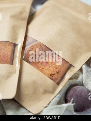 Dried plum fruit lavash in paper package Stock Photo