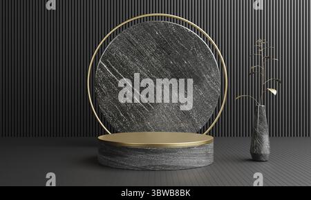 Luxury gold and white gray black marble podium for cosmetics advertising template background. Object and business mockup concept. 3D illustration rend Stock Photo