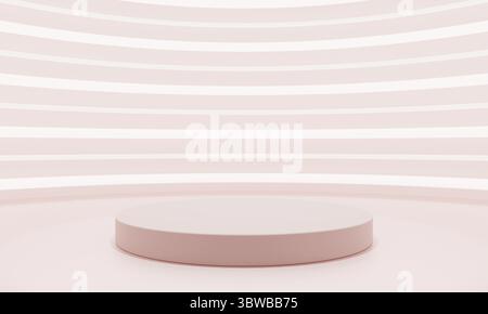 Minimal style curves pink product podium showcase with white and pink neon background. Technology and object concept. 3D illustration rendering Stock Photo